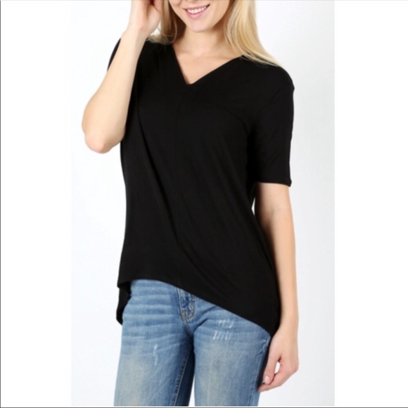 🆕Trendy hi-lo Short Sleeve Black Top - Picture 2 of 3
